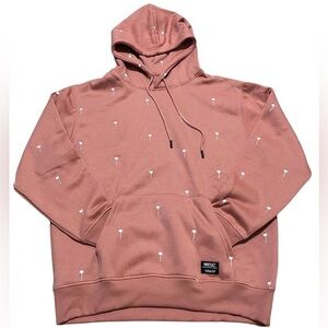 WESC 90's Mike Hoodie Printed Palms Aop unisex Pullover‎ dusty rose men’s medium